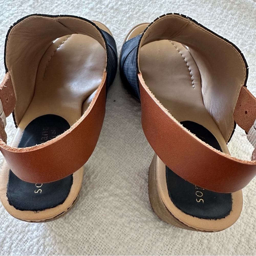 Sophia Milano Block Heels Navy Suede Sandals Slingback Made In Italy 6.5 - Picture 9 of 10